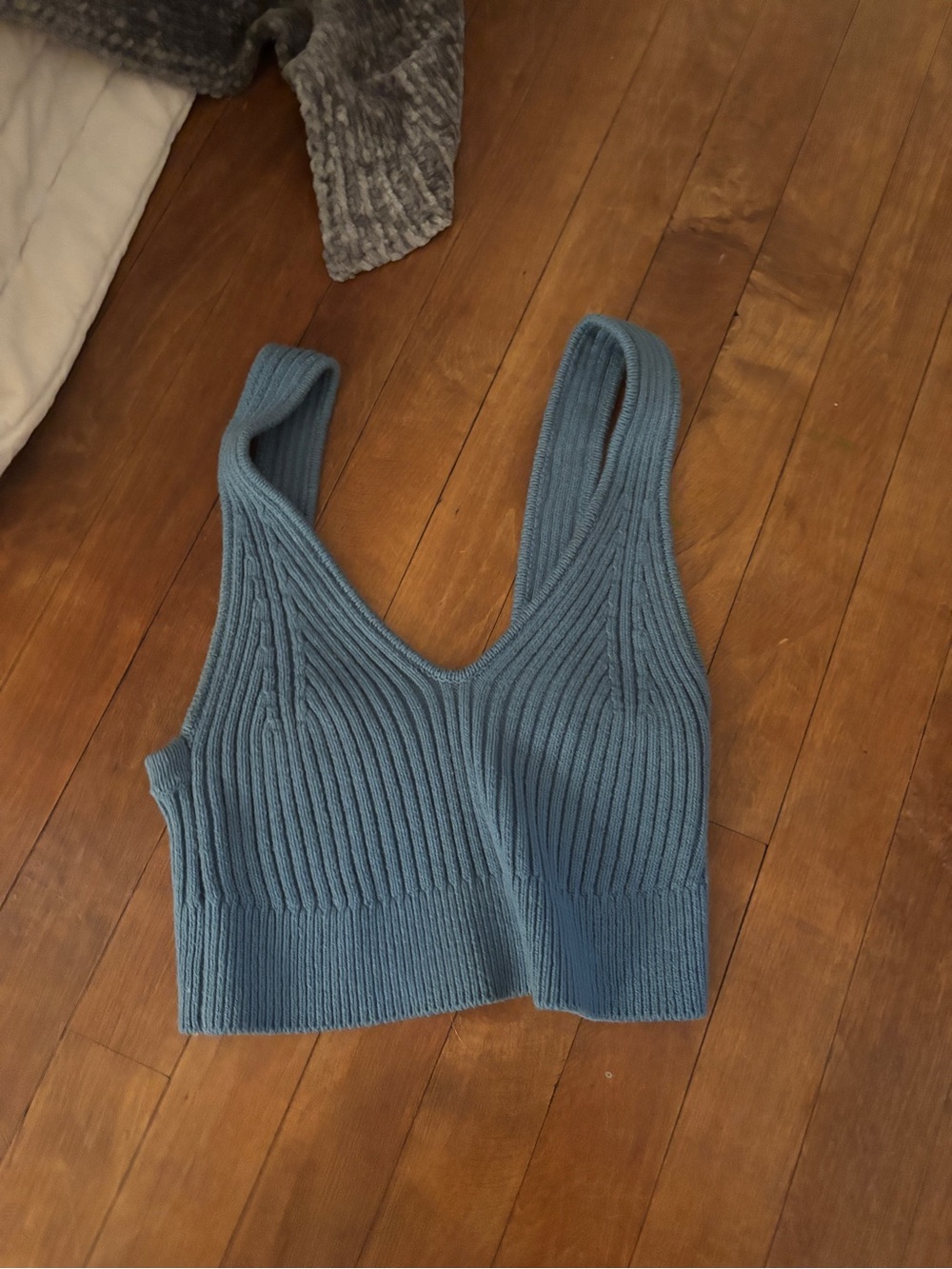 Urban Outfitters Dusty Blue Ribbed Knit Crop Tank